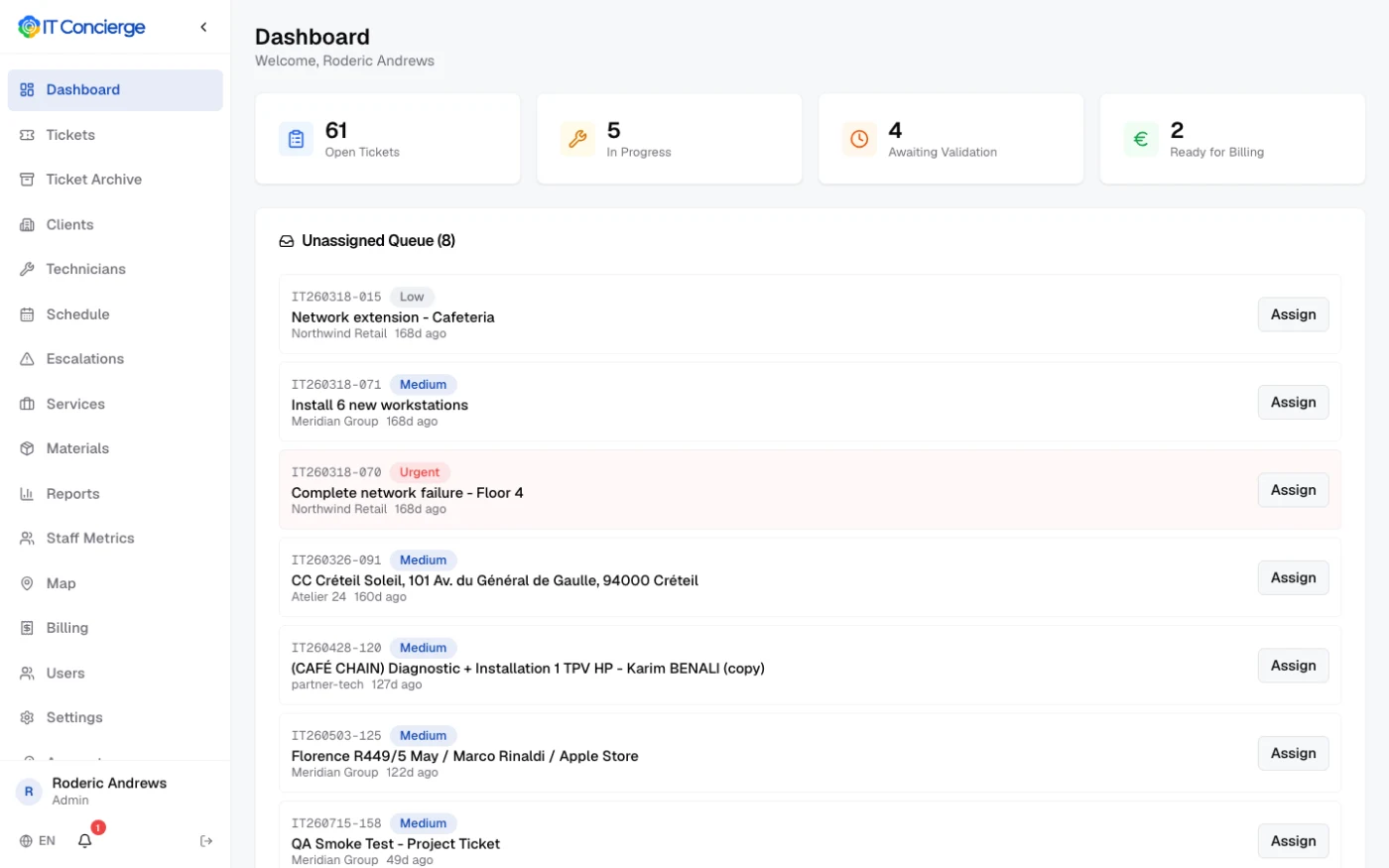 IT Concierge dispatch dashboard